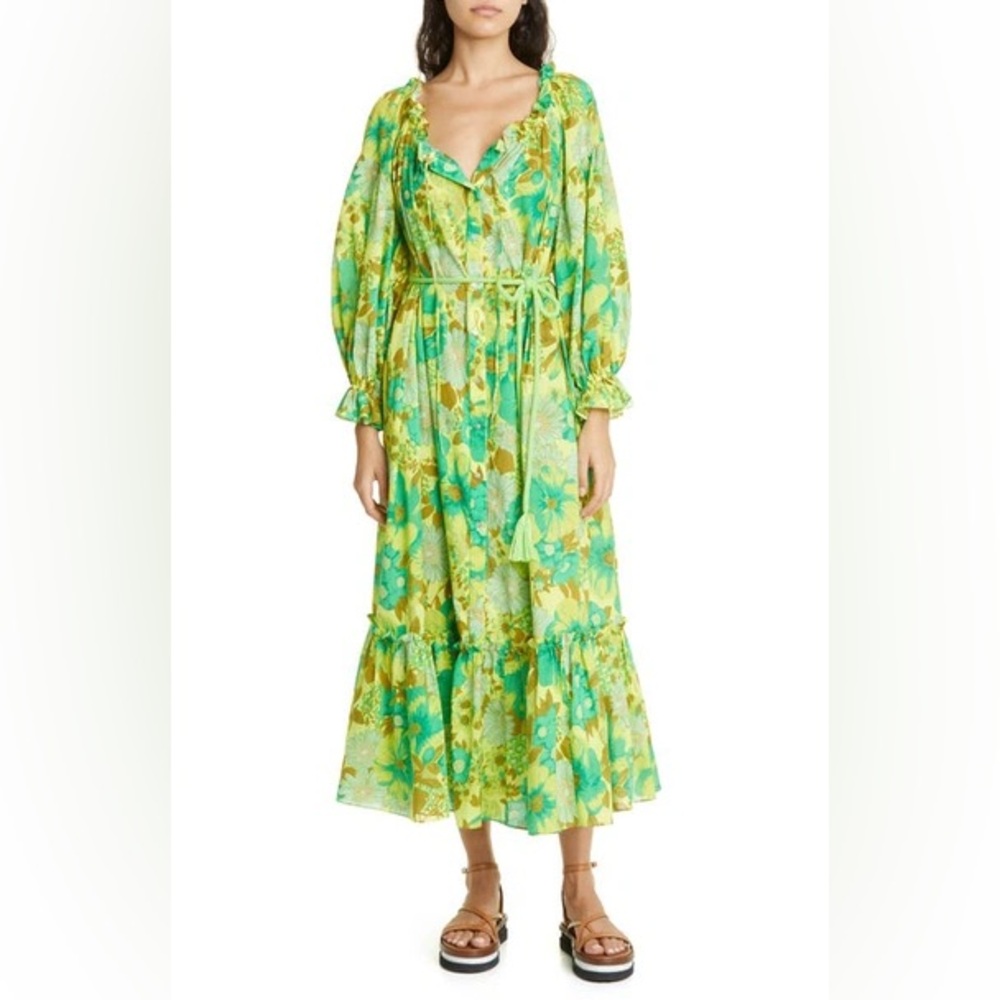 Alemais Women's Green Alemais Wrenly Floral Off-shoulder Midi Dress